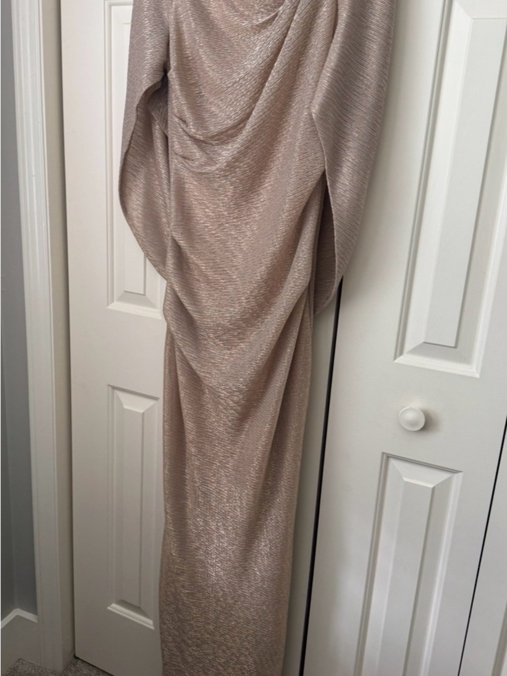 Elegant Metallic Evening Gown - Champagne/Gold - Picture 5 of 9